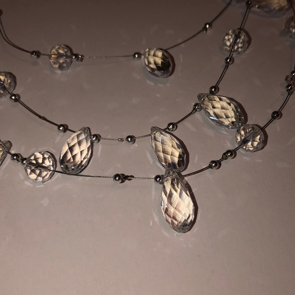3-Strand Multi-Faceted Crystal Necklace & Earrings - Picture 6 of 7